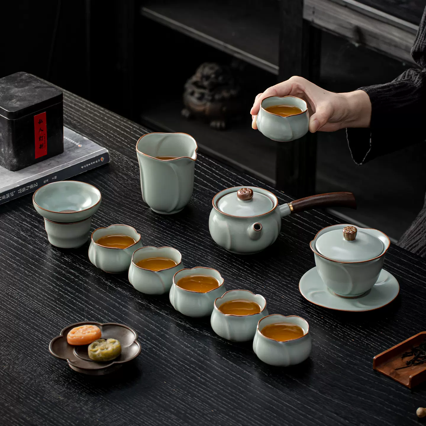 汝窑功夫茶具套装家用会客可养女士高端礼盒装送客户伴手礼定制