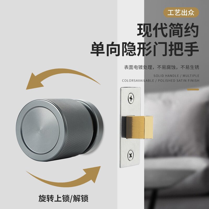 隐形门锁单面暗锁背景墙门密室门球把手轻奢黑色灰色木门暗门锁具
