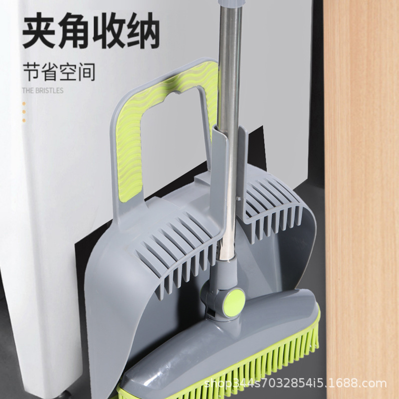 Lazy Magic Broom and Dustpan Set for Pet Household Use, Non-Stick Hair Rubber Telescopic Rod Cleaner