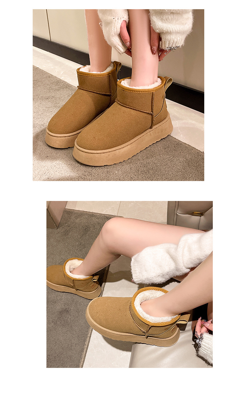 Nei Schnéischong flaach kuerz Kottengschong plus Kaschmir 4 cm déck Sohle waarm Schnéistiefelen_voghion.com