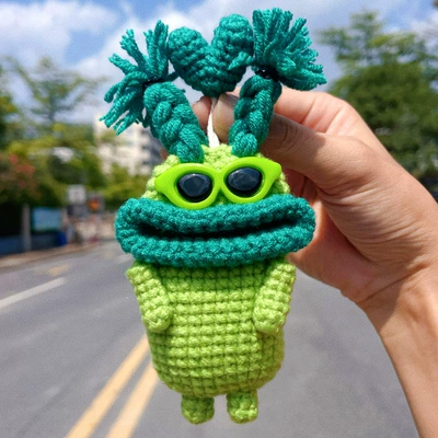 Car key bag — cute cartoon wool knitted hand-woven - green-glasses-universal-99-carfinished-product