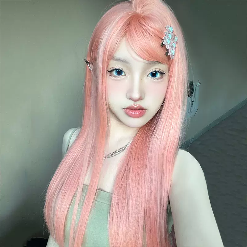 假发全头发型长直发lolita圆脸自然西柚粉色甜美网红wig现货