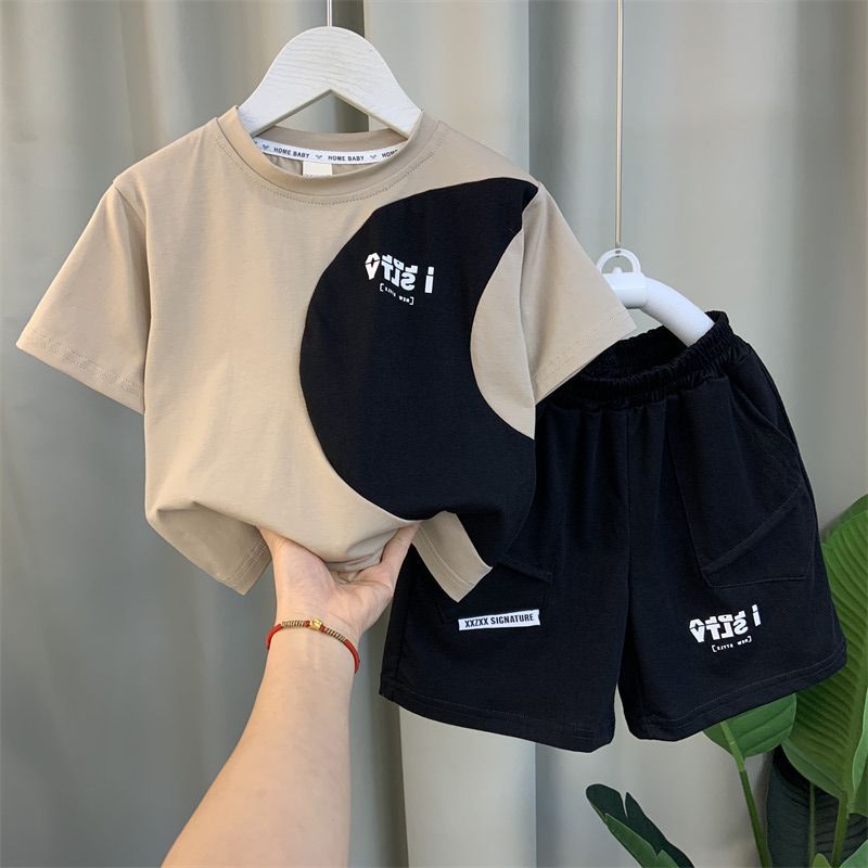 Children's clothing boys short-sleeved suit 2024 new fashionable baby summer clothing children summer Korean cool and handsome clothes