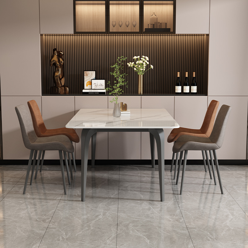 Mesa y silla de comedor de tabla de roca italiana simple estilo doméstico pequeño estilo moderno lujoso rectangular pierna de elefante mesa de comedor de alta gama