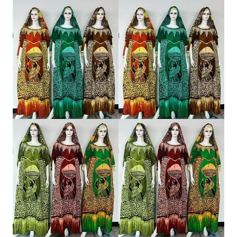 跨境欧美各种印花非洲中东穆斯林长袍大码连衣裙时尚简约气质长裙|undefined