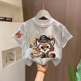 2026夏季新款儿童洋气扎染纯棉短袖T恤男女童圆领百搭帅气上衣潮