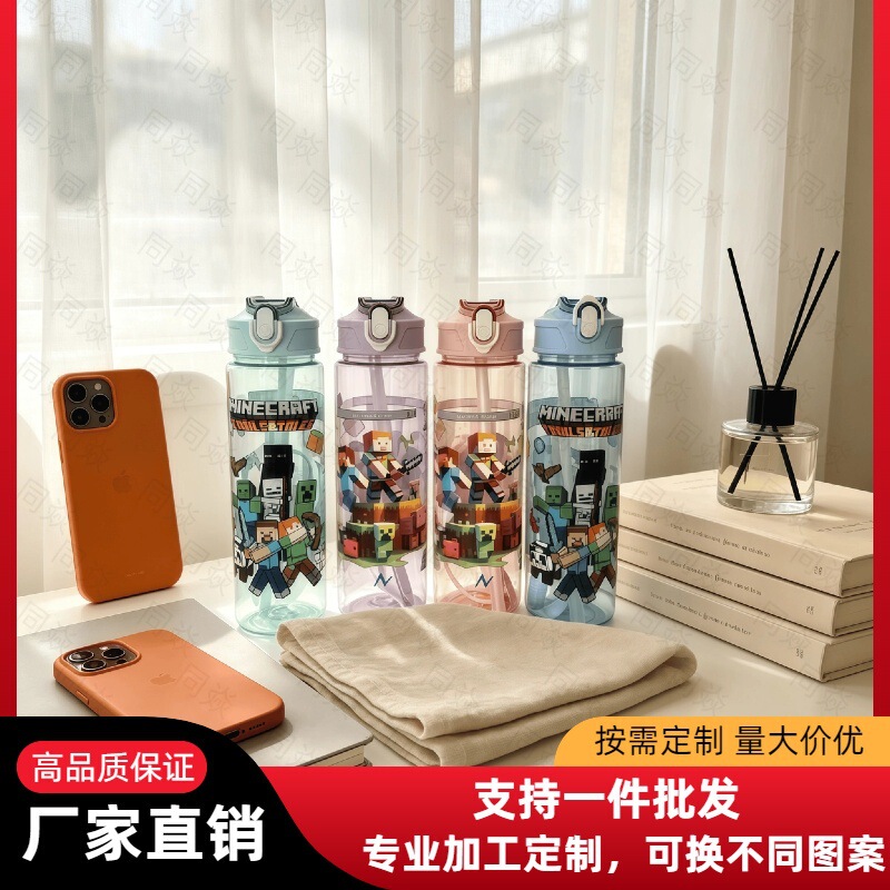 My World's Popular Cross-Border Wholesale Dropshipping Cartoon Plastic Water Cup with Strap and Straw