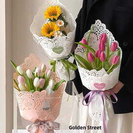 母亲节海盐芝士镂空花束包装纸鲜花包花纸花店花艺立体花边纸批发