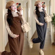 2024新款孕妇背带裤春秋套装小个子裤子加绒加厚秋冬两件套托腹