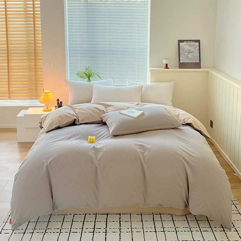 Madre y bebé clase A simple de color sólido doblemente todo el algodón lavado con agua cuatro piezas de algodón dormitorio de estudiantes tres piezas de sábanas cubiertas