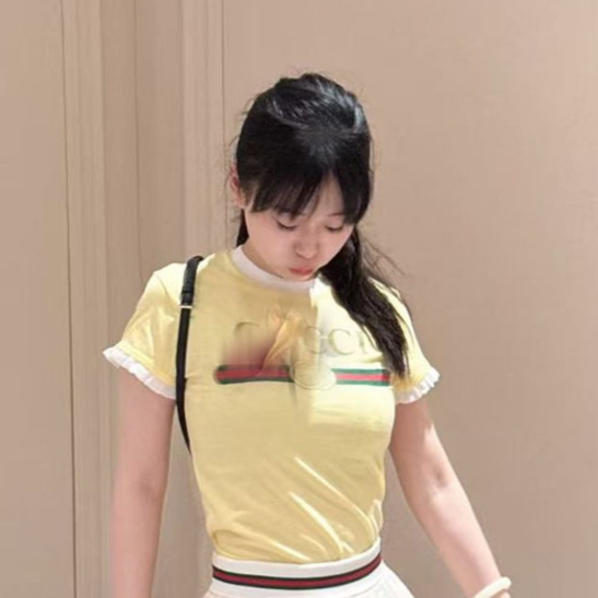 26 New Summer Style Nanyou High-End Guc Simple Casual Versatile Letter Print Color-Blocking Short-Sleeve Round-Neck T-Shirt 26 New Summer Style Nanyou High-End Guc Simple Casual Versatile Letter Print Color-Blocking Short-Sleeve Round-Neck T-Shirt