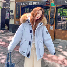 伊茉网红白鸭绒情侣款工装羽绒服女2025新款毛领短款派克服外套女