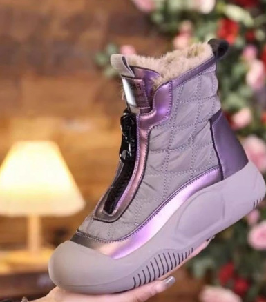 Botas de algodón de goma con cremallera forrada de lana de estilo coreano para madres de mediana edad y ancianas Otoño e invierno zapatos de mujer de moda casual de media punta redonda
