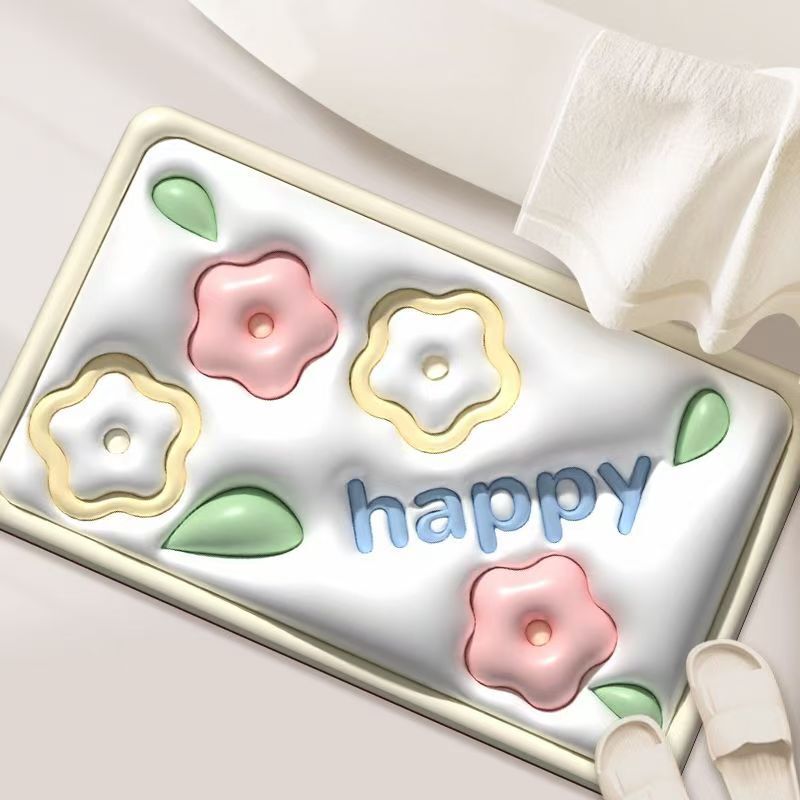 Three-dimensional expansion flower 3D soft diatom mud bottom mat bathroom toilet toilet floor mat bathroom mat