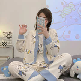 2024新款月子服三件套长袖孕妇睡衣出院服产后哺乳喂奶衣套装