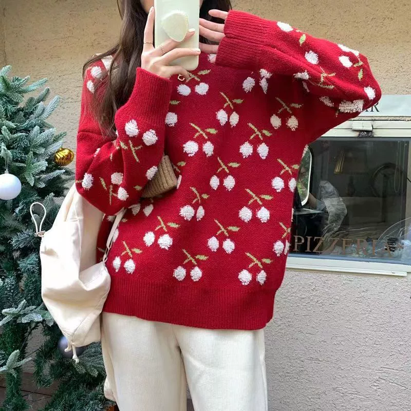 2023 новый сладкий осенне-зимний Рождественский свитер, женский маленький ленивый стиль, свободная утолщенная верхняя одежда, вязаный свитер