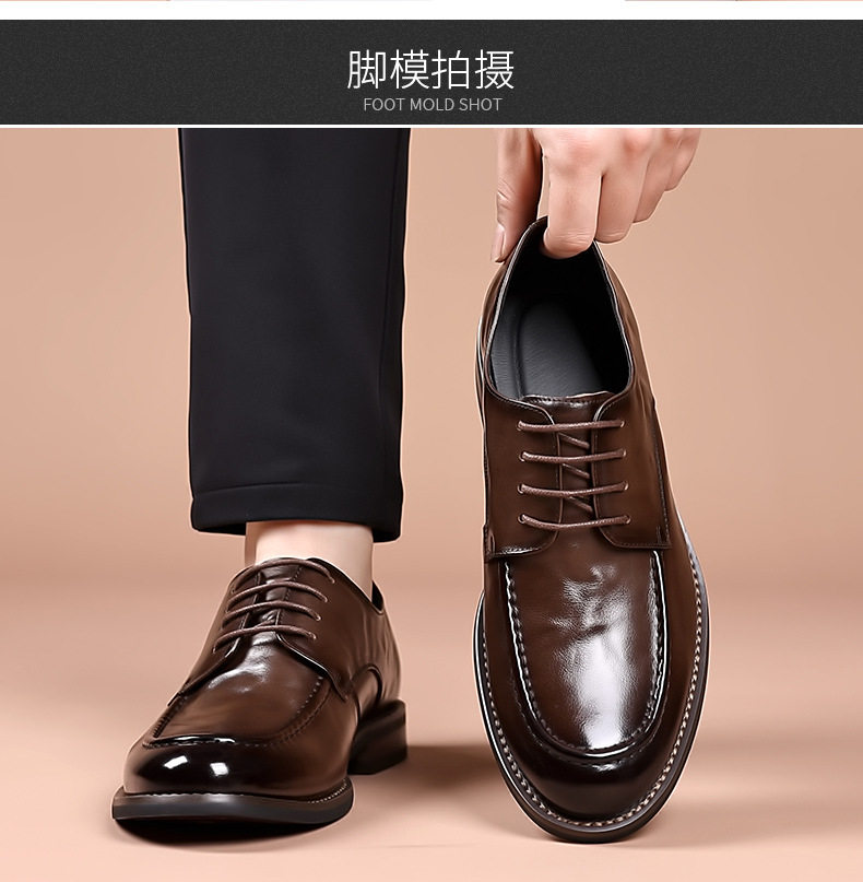 Giày da nam công sở da bò lớp đầu, mũi tròn, dây buộc, đế cao su — Màu nâu, dùng được bốn mùa, Mẫu đen bốn mùa, Đen lót lông chi tiết 20