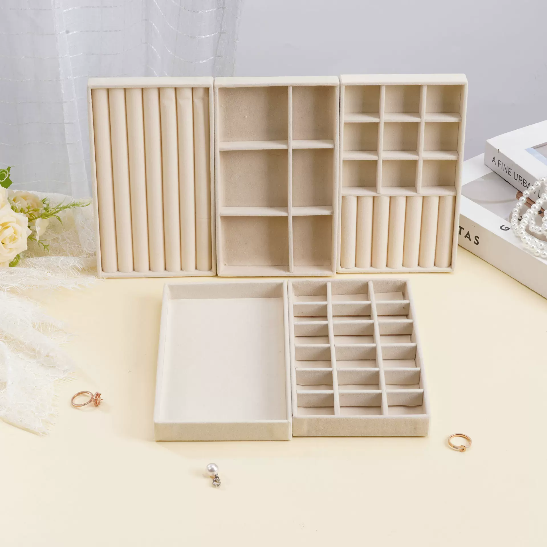 首饰盒跨境首饰收纳盒整理盒绒布耳钉耳饰抽屉式盒子