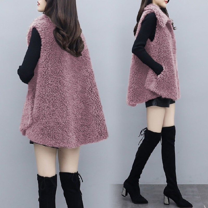 Nuevo estilo coreano suelta fleece color sólido Top para mujeres moda Chaleco de moda de felpa de doble cara para mujer 2024 Otoño e Invierno