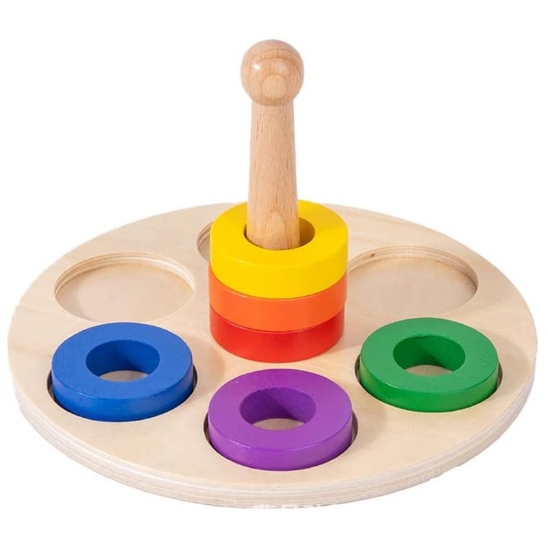 Montessori Educación temprana Coincidencia de formas ayudas didácticas Anillo de seis colores Educación temprana para bebés Juguetes educativos de madera Colores cognitivos