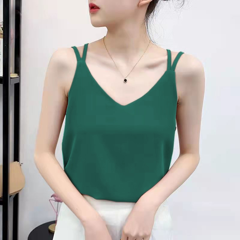 Suit and bottom shirt for women's top sleeveless V-neck outside wearing spring and autumn large-size suspender vest to make you look slim