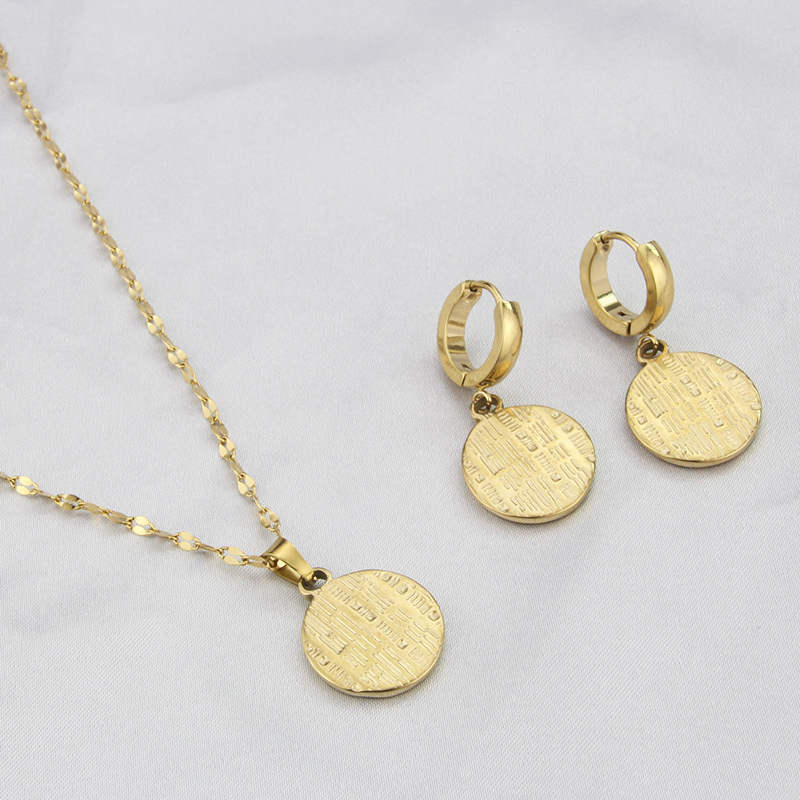 Retro Round Star Titanium Steel Earrings Necklace Plating Stainless Steel Necklaces