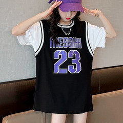 女童中長款短袖T恤裙夏裝中大童假兩件女孩連衣裙休閒運動上衣潮