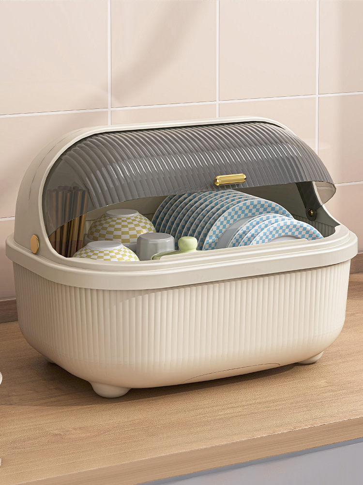 Kitchen Tableware Storage Box with Lid for Tableware Cupboard Storage Rack Household Drain Dish Rack Dish Storage Rack