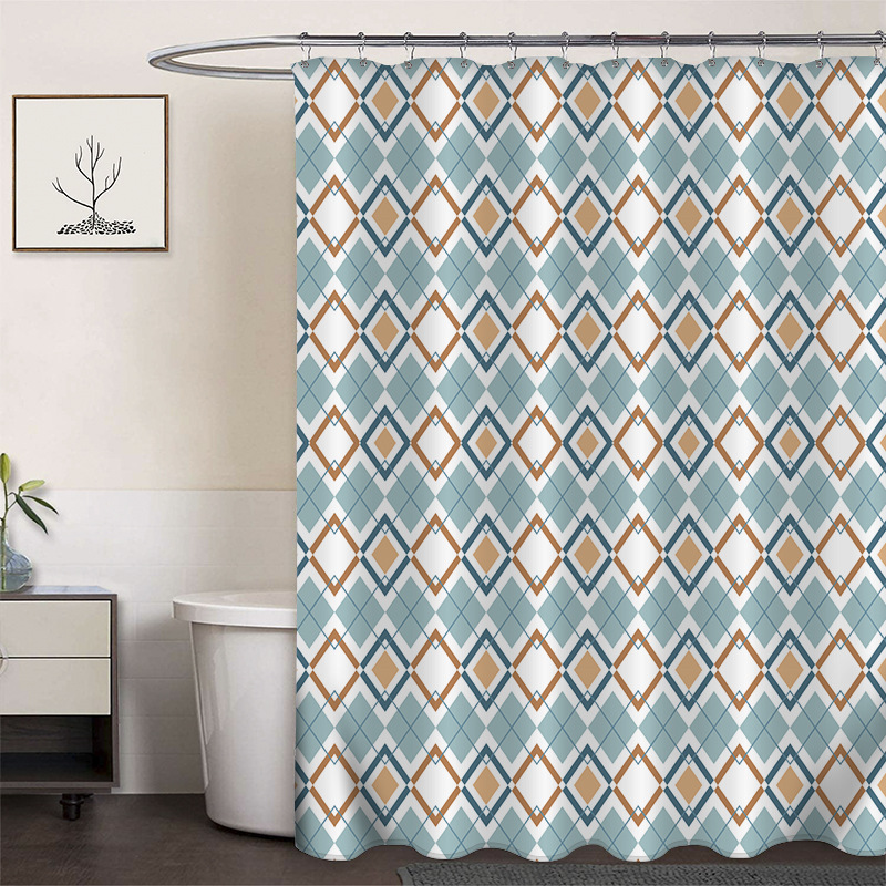 Cortina de ducha de poliéster impresa con hebilla de cortina de ducha de plástico baño cuarto de baño cortina de partición impermeable a prueba de moho