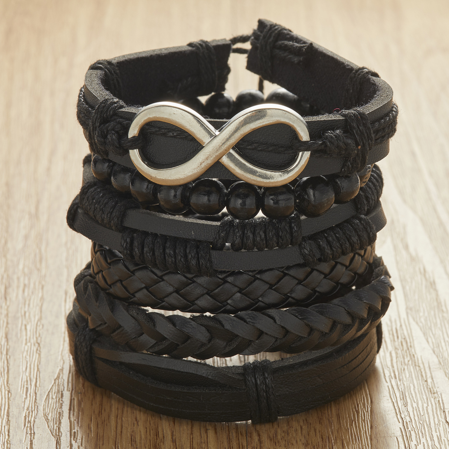 Fashion Cross Heart Shape Pu Leather Knitting Menu0027S Bracelets 1 Set