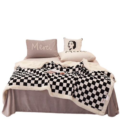 Factory direct sales checkerboard blanket ins Nordic double layer sherpa casual blanket office nap blanket