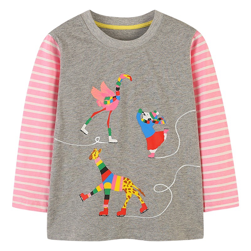 Camiseta de manga larga estilo europeo y americano para niñas, camiseta de algodón con estampado de dibujos animados para bebés