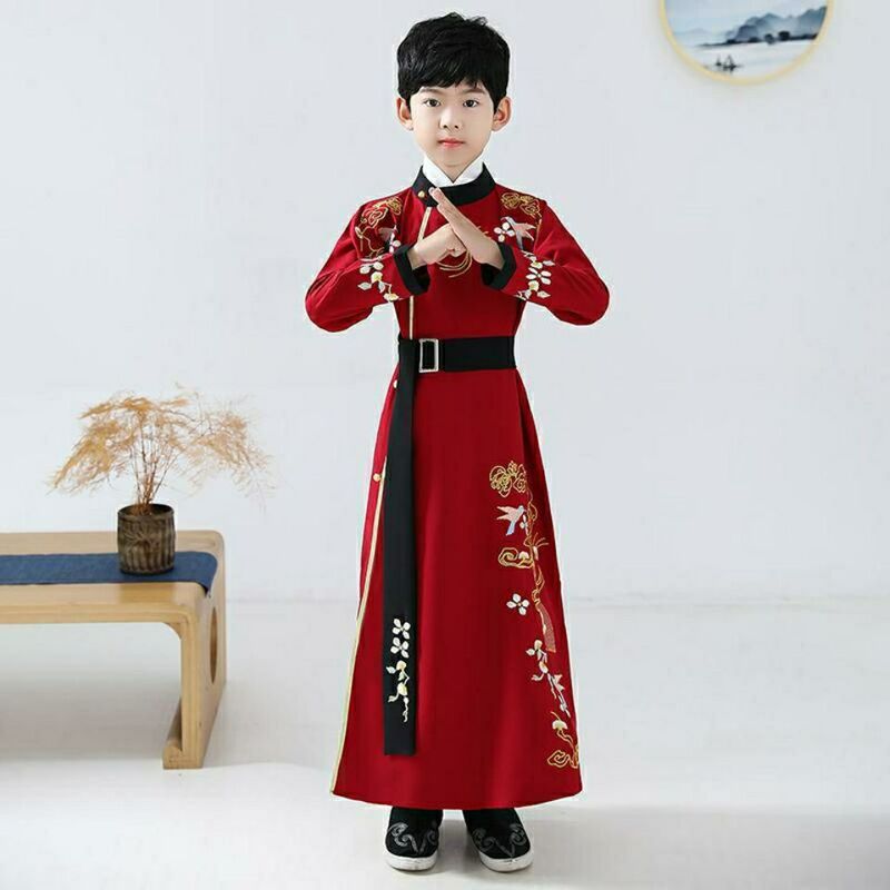 Children's Hanfu for Boys 2025 Autumn/Winter Style Young Gentleman's Clothing Chinese Style Improved Tang Suit Robe Mandarin Coat Traditional Chinese Clothing Rabbit Fur