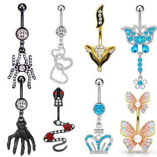 Wish Amazon European and American Piercing Dripping Oil Small Yellow Flower Rose Snake Series Various Navel Rings