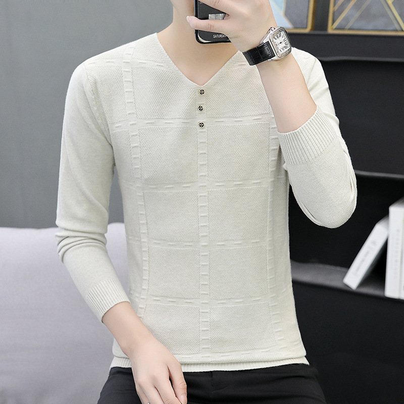 2025 Autumn and Winter New V Neck Bottoming Shirt Knitted Sweater Men's Casual Youth Solid Color Korean Trendy Men's Sweater