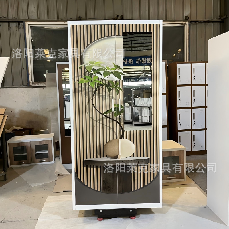 Gabinete de impresión de dos puertas deslizantes armario de acero espejo estética armario de almacenamiento de metal doméstico se puede personalizar simple armario de metal de viento image 10