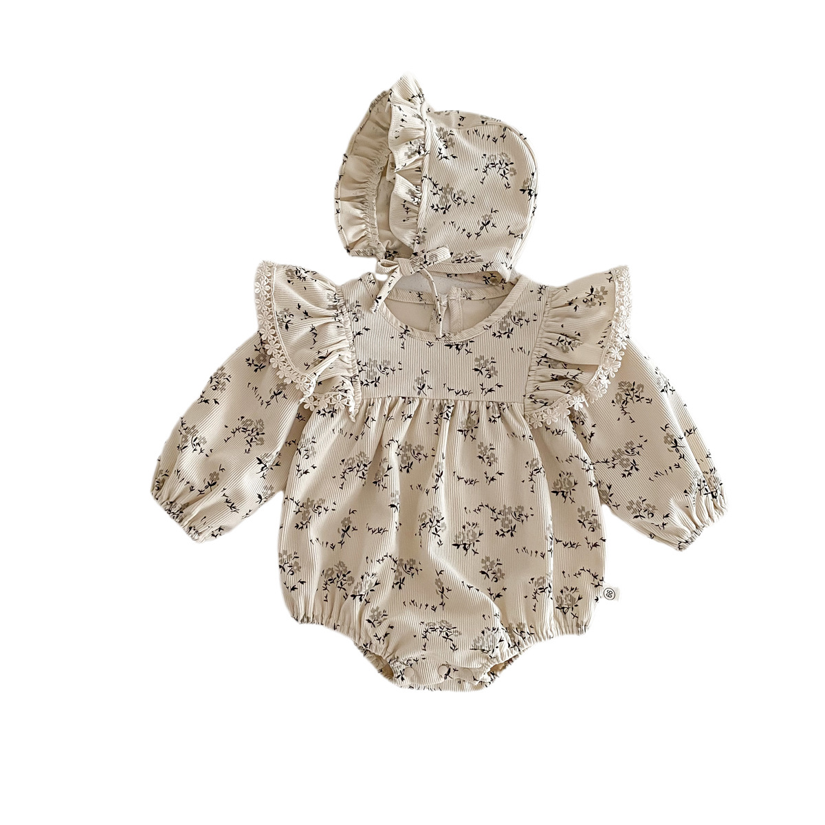 Ins coreano bebé primavera y otoño mameluco de manga larga bebé pana cuello redondo estampado floral lindo traje de escalada con capucha