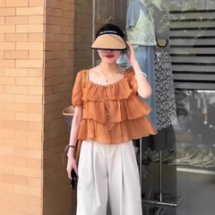 婦人服の重工業のヨーロッパ商品の単列はハスの葉の辺の半袖のシフォンの夏の新型の修身を掛けます。