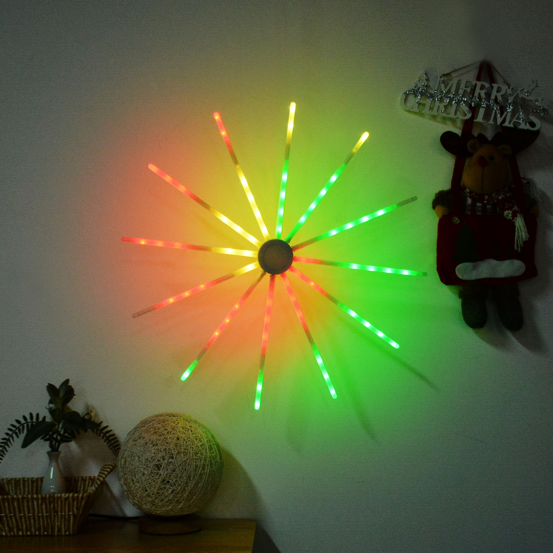 智能RGB风扇灯 婚礼悬挂天花板圣诞装饰用品烟花Led造型灯串室内