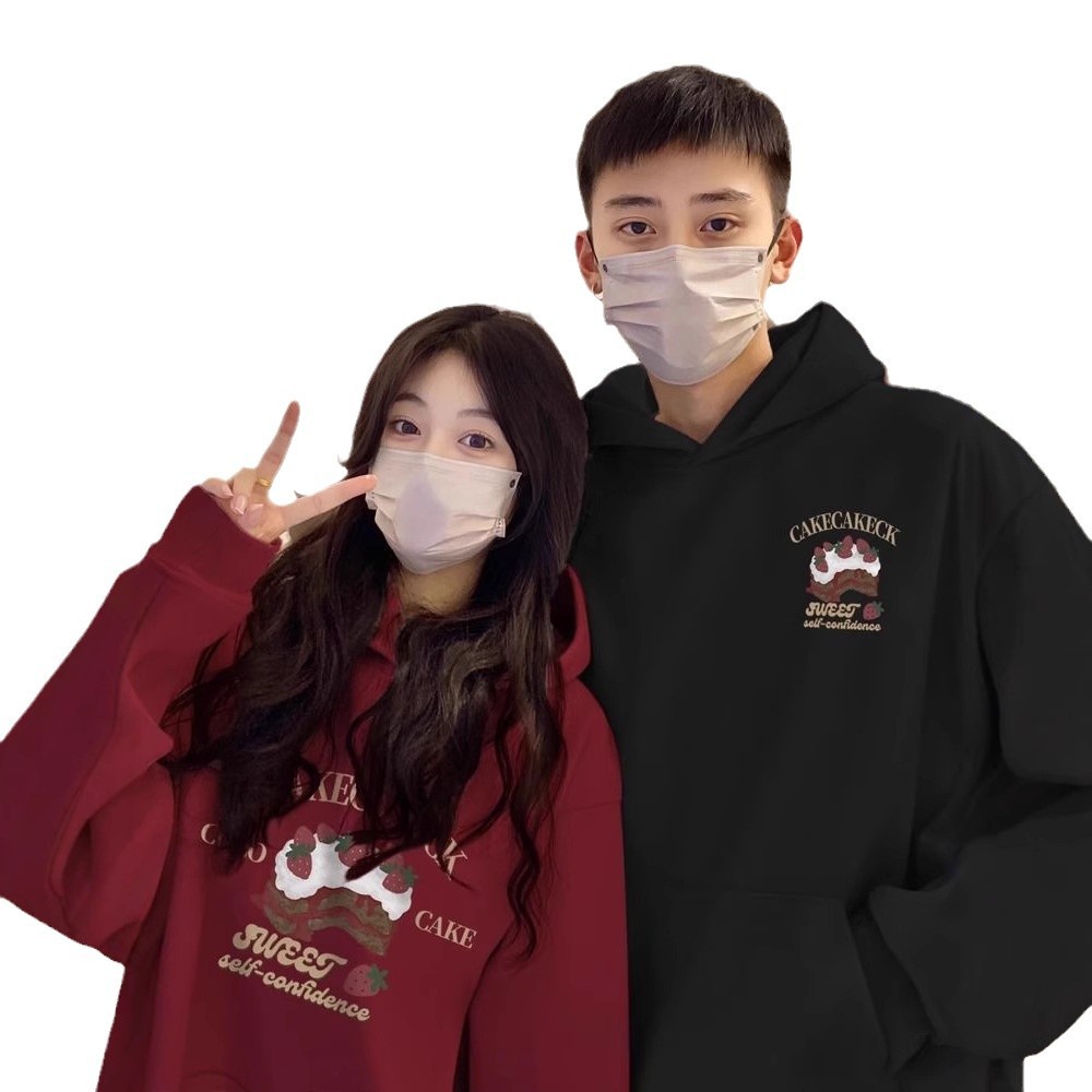 크림 용암 스웨트 셔츠 여자 버건디 2025 년 뱀의 올해 옷 새해 패션 가을과 겨울 코트