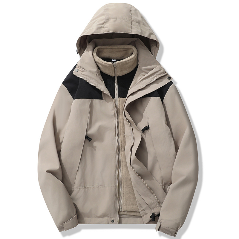 Chaqueta tres en uno para hombres y mujeres de otoño e invierno de lana a prueba de viento chaqueta cálida fábrica de ropa de Montañismo entrega en vivo