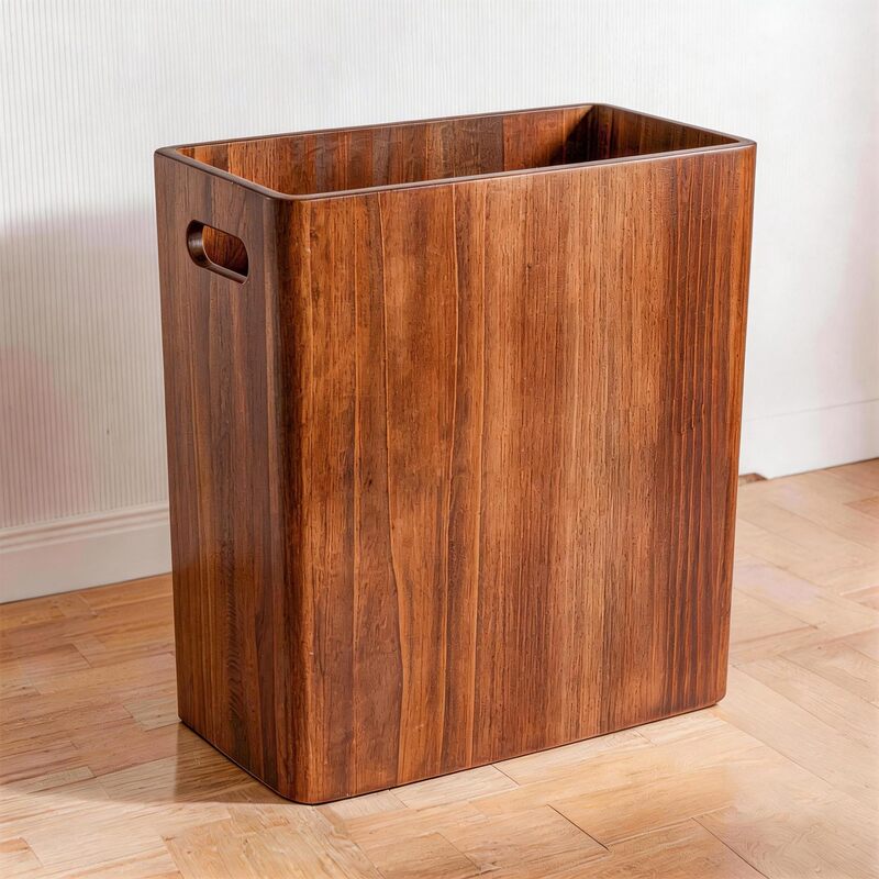Wooden trash basket for bedroom, bathroom, kitchen, living room, office, rectangular with handle, wooden waste paper basket Wooden trash basket for bedroom, bathroom, kitchen, living room, office, rectangular with handle, wooden waste paper basket