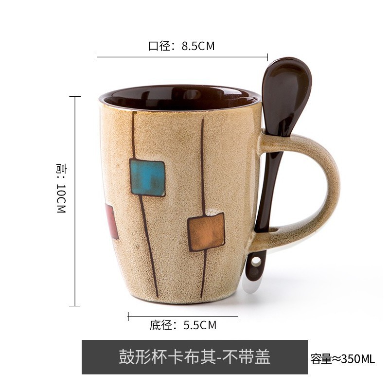 Vintage horno taza de café con tapa cuchara personalizada Taza de cerámica Oficina taza de agua regalo del hogar taza de tambor