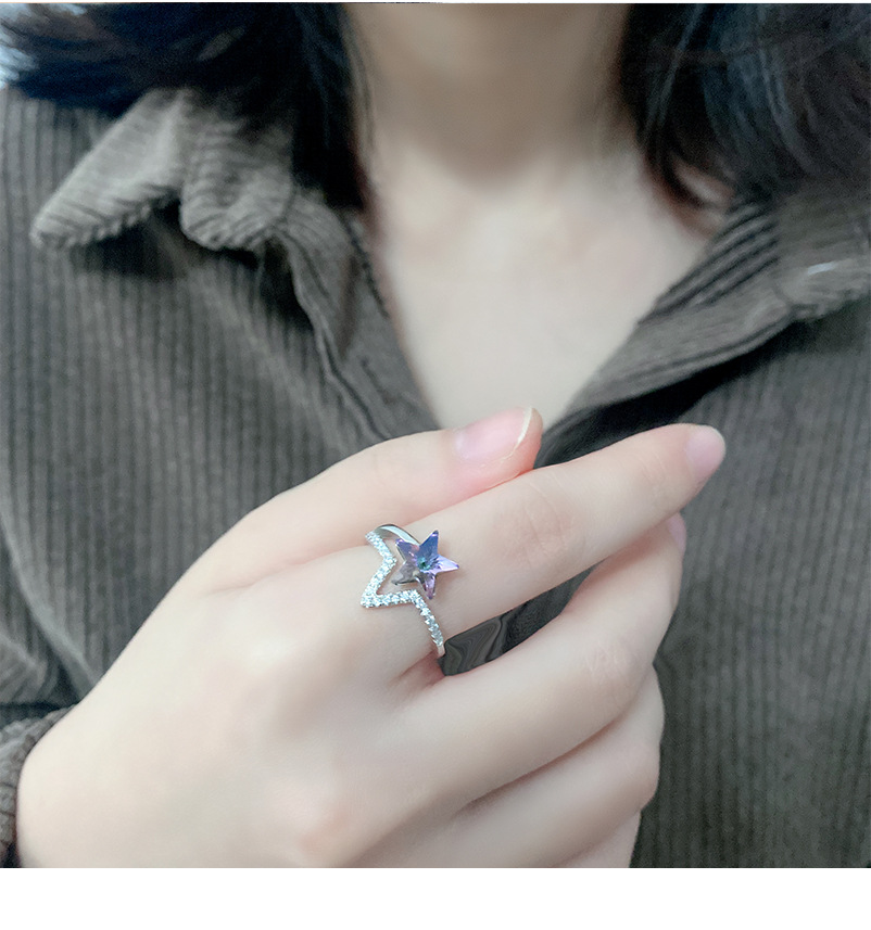 Simple Style Pentagram Sterling Silver Plating Artificial Crystal Rings