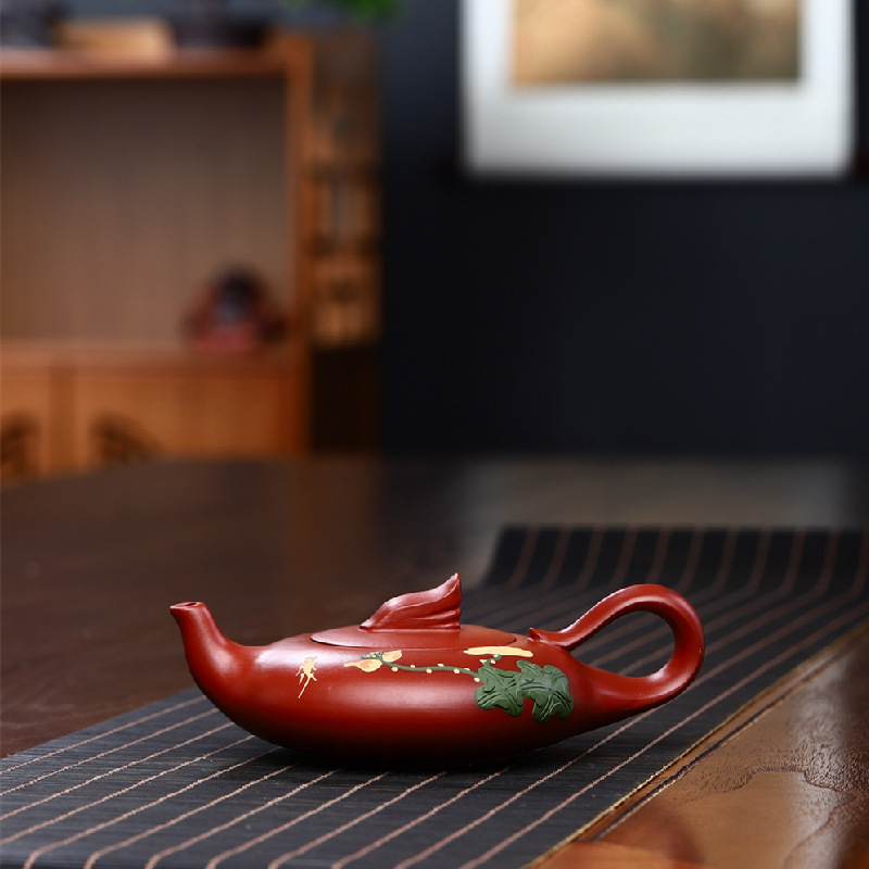 Yixing Handmade Zisha Teapot Big Red Robe Good Fortune Teapot Home Tea Set Gift Supply Wholesale One Piece