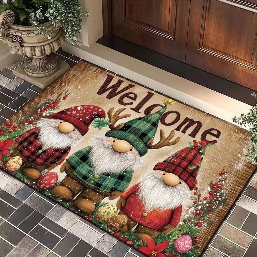 Nuevas alfombras de Navidad transfronterizas puerta de entrada alfombra decoración de interiores sala de estar Santa Claus alfombra puerta de entrada roja