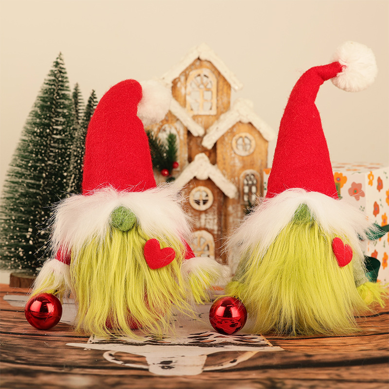 新しいクリスマス装飾用品クリスマス赤愛顔のない人形装飾品緑のひげドワーフ人形
