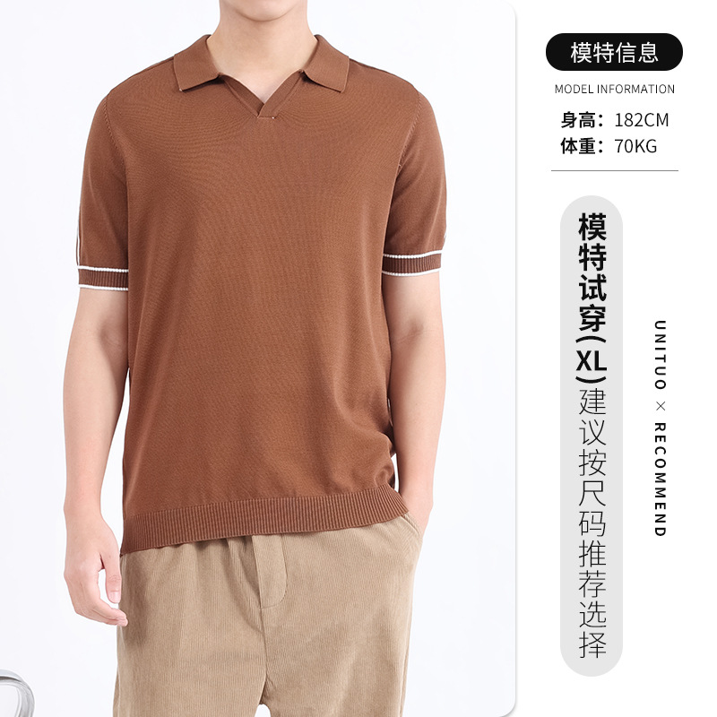 アイスポロシャツ半袖高级感夏メンズビジネスtシャツカジュアル襟折りニットtシャツメンズ