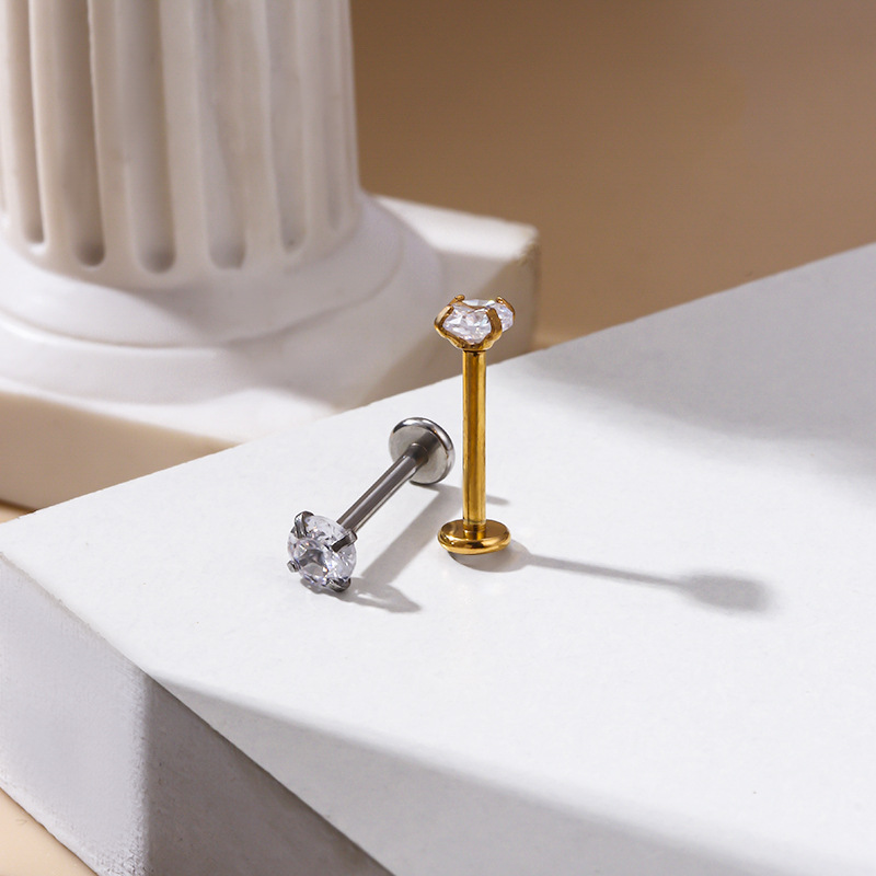 Fashion Geometric Metal Plating Zircon lip stud 1 Piece