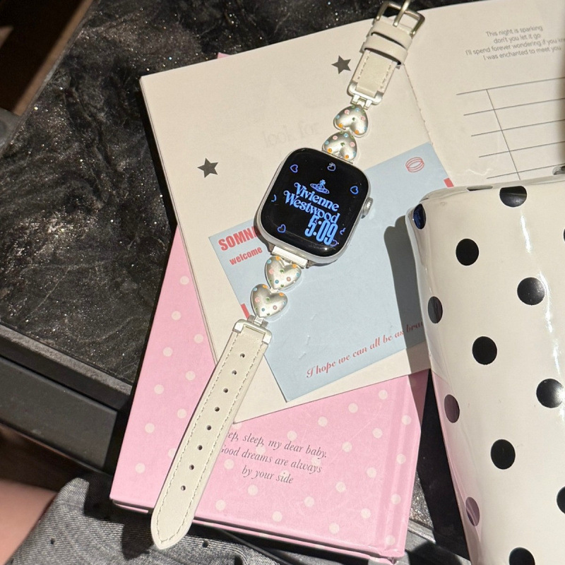 Suitable for fit5 Huawei GT6 Xiaomi 9pro polka dot heart leather strap Apple s11 watch iwatch10SE